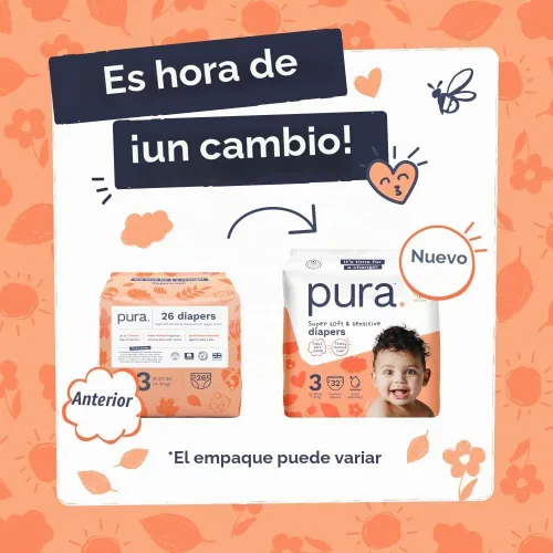 Vista 4 de Pura Baby Diapers Size 3 (16-28 lbs) 64 Count Sensitive Skin
