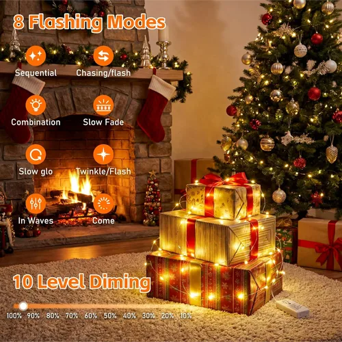 Vista 7 de Paquete de 4 50 luces LED que funcionan con pilas con temporizador de bricolaje, cadena de luces recargables de 16 pies para interiores, 8 modos