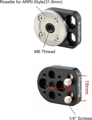 Vista 3 de Adaptador de montaje rosetón con tornillos de 1/4" para ARRI Standard Rosca M6, 31.8 de diámetro para jaula de cámara, mango roseta, mango