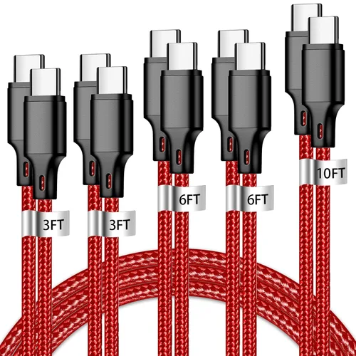 Vista 30 de Cable de carga USB A a USB C, paquete de 5 [3/3/6/6/10 pies] cable de carga rápida tipo C de alta velocidad de datos y transferencia compatible