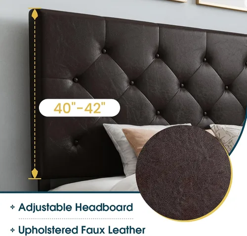 Vista 51 de WEEWAY Base de cama de plataforma tamaño King con 4 cajones de almacenamiento, cabecera capitonada con botones de costura de diamante, base de Negro