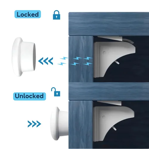Vista 3 de BABY PROOF ME Kit de cerradura de seguridad magnética, paquete de 2 llaves de repuesto, adhesivo 3M de fácil instalación, cerraduras magnéticas a