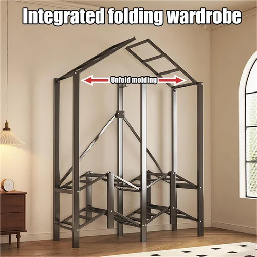 Vista 6 de Heavy Duty Portable Wardrobe Closet,Foldable Clothes Hanger With Cover, Portable Metal Wardrobe Closets,Metal Clothing Rack Cotton Cover, Garment