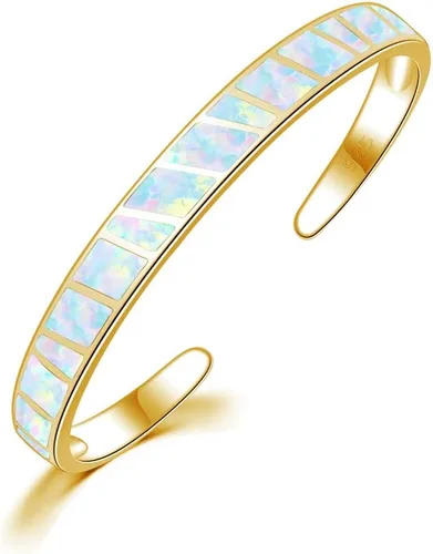 Vista 16 de CiNily Pulsera de ópalo para mujer, chapada en oro, hipoalergénica, con piedras preciosas abiertas