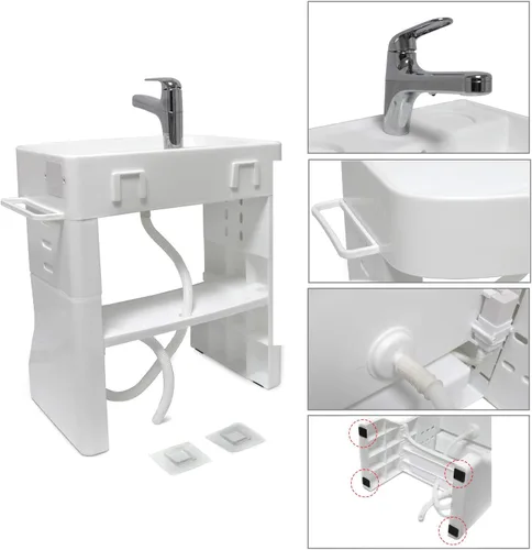 Vista 6 de HongK - Aprendizaje temprano de plástico lavabo de lavado para niños niños bebé bebé niño pequeño simulación toalla estante lavado cuidado de manos