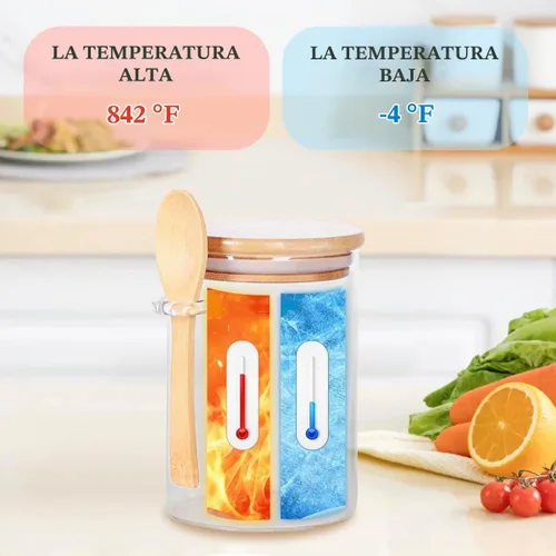 Vista 6 de Tarro de vidrio hermético con tapa y cuchara de bambú, recipientes de vidrio de 15 onzas con tapa para té de granos de especias, recipiente