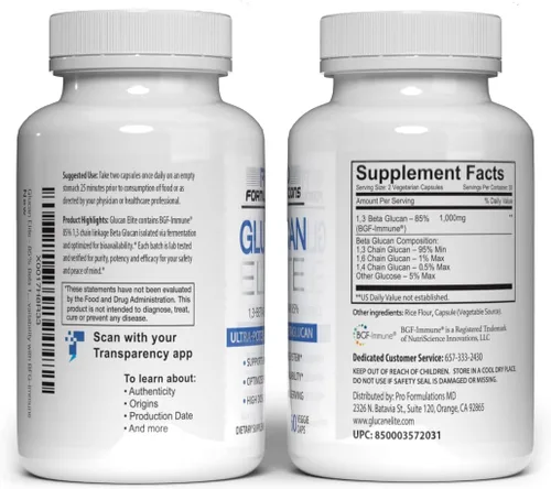 Vista 4 de Glucan Elite – 85% Beta 1,3D Glucano 500mg – 60 vcaps – Beta Glucano de ultra potencia – Máxima biodisponibilidad con BGF-Inmune – Apoyo al sistema