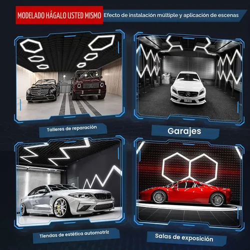 Vista 3 de LZHOME - Luz LED hexagonal para garaje - Luz para detallado automotriz de 12 700 lm, luces de techo y pared para decoración modular, ideal