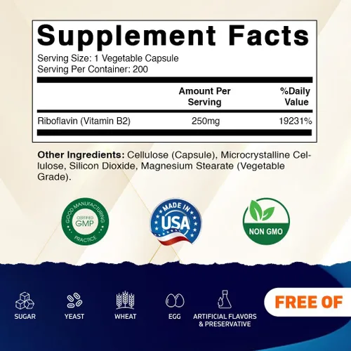Vista 2 de Vitamatic Vitamina B2 (riboflavina) 250 mg - 200 Cápsulas - Paquete de 2 Supports Energy Metabolism, Nervous Sytem Health, Healthy Skin & Eye