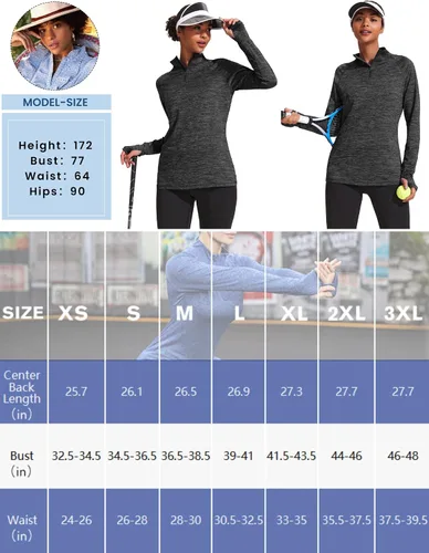 Vista 6 de ELESOL Camiseta de manga larga para mujer, con protección UPF 50+, para yoga, con agujero para pulgar, para entrenamiento, con cremallera de un