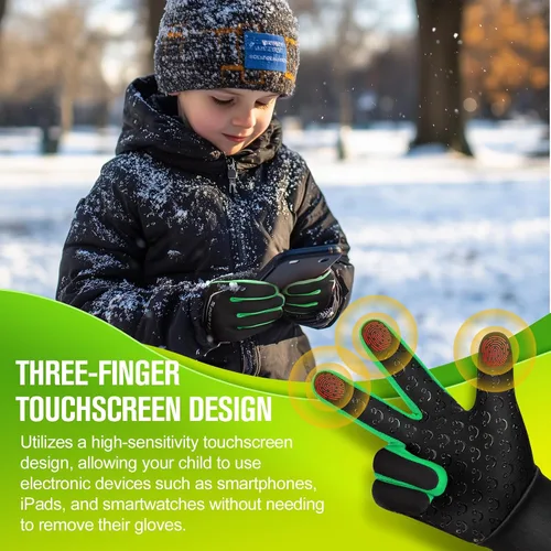 Vista 3 de Guantes de ciclismo cálidos de invierno para niños, guantes para pantalla táctil para clima frío para niños, montar en bicicleta y fútbol con agarre