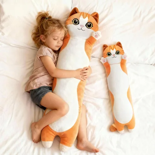 Vista 10 de Almohada larga de felpa negra ultra suave diseñada por artistas de Mewaii, con relleno extra para mayor comodidad, peluche de animal de alta