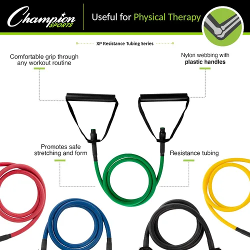 Vista 4 de Champion Sports Bandas de tubo de resistencia XP para hombres y mujeres, resistencia media, color rojo, banda de fitness duradera para entrenamiento