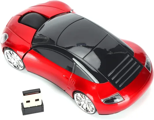 Vista 5 de Ratón de coche de 2.4 GHz, ratón óptico ergonómico con forma de automóvil deportivo 3D con receptor USB, mouse de computadora de 1600 DPI con luz