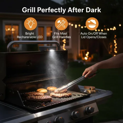 Vista 2 de Yukon Glory Luz LED brillante con mango de parrilla, recargable, resistente al agua y al calor, se adapta a la mayoría de parrillas al aire libre