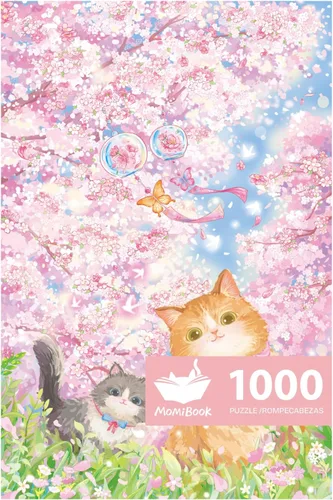 Vista 12 de MOMIBOOK Rompecabezas de 1000 piezas para adultos, rompecabezas de Arashiyama Sakura Tour, imagen de pintura, flor de cerezo, difícil, desafiante