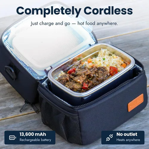 Vista 5 de LunchEAZE XL Lonchera Calentada Eléctrica y Sin Cable – Alimentada por Batería, Capacidad de 6 Tazas, 104°C, Calentamiento Programado Automático