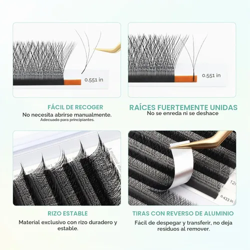 Vista 4 de NAGARAKU Extensiones de pestañas prefabricadas en abanico 3D W 0.05 C 0.315 0.05-C 3D W