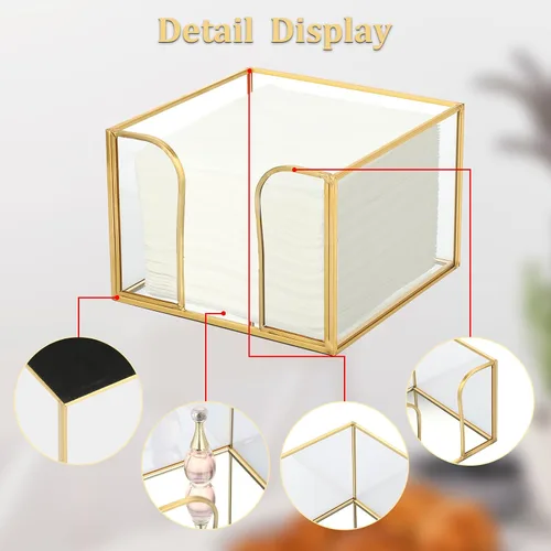 Vista 4 de Sumnacon Servilletero de vidrio para mesa, elegante servilletero de cóctel, moderno servilletero para servilletas de papel, servilleteros dorados