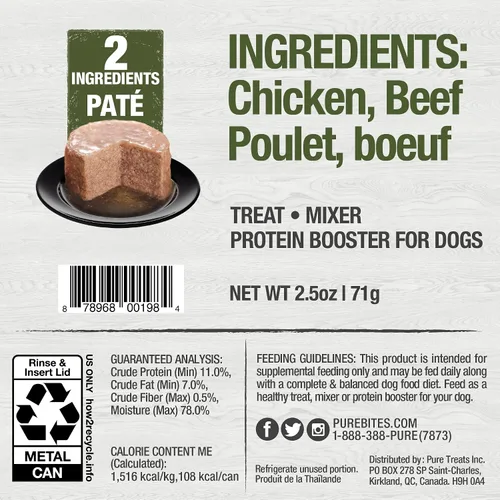 Vista 2 de PureBites Patés de pollo y carne de res para perros, solo 2 ingredientes, caja de 12
