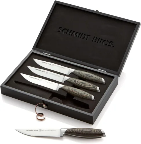 Vista 15 de Schmidt Brothers - Juego de cuchillos de cocina de 7 piezas, cubiertos de acero inoxidable alemán de alto carbono, asas de madera con acabado