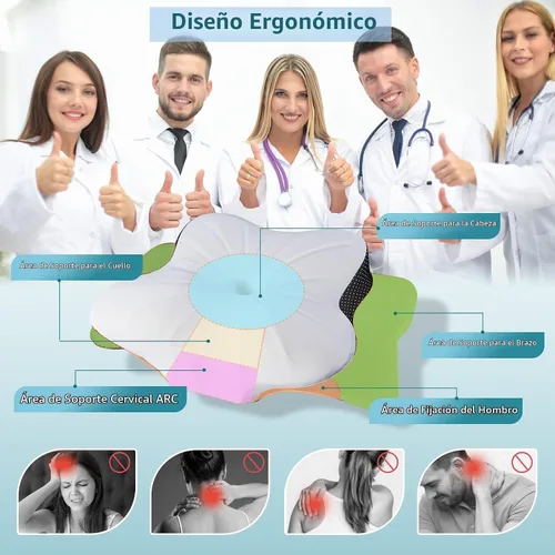Vista 2 de DONAMA - Almohada cervical ortopédica para alivio de dolor del cuello, espuma viscoelástica contorneada, soporte ergonómico para dormir de lado
