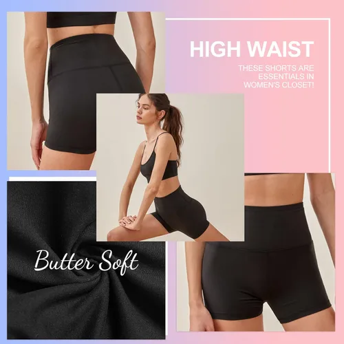 Vista 4 de QGGQDD - Pantalones cortos bicicleteros de cintura alta para mujer, pantalones cortos deportivos de 5 pulgadas, sensación muy suave