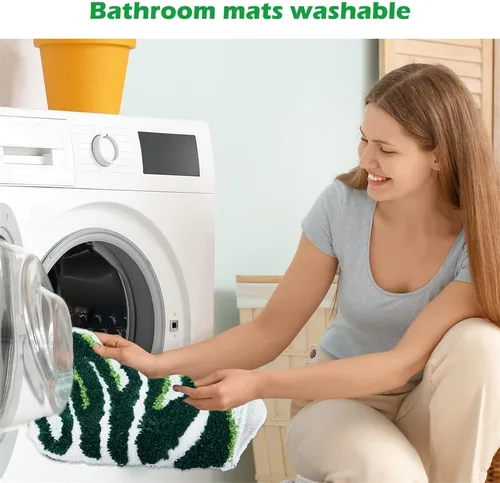 Vista 3 de Alfombras de Baño 17" x 24" Extra Suaves Verde Pequeña Alfombra de Baño Antideslizante Lavable a Máquina 3D con Mechones Bonita Alfombra de Hojas