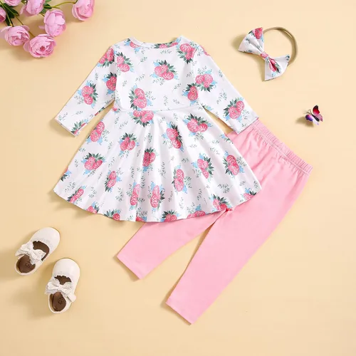 Vista 3 de Aruzig Conjunto de ropa con camisa y pantalones florales para niñas pequeñas