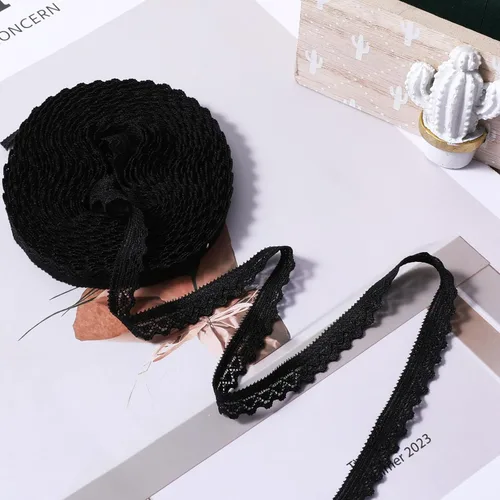 Vista 7 de Ribete de encaje negro de 10 yardas, cinta de encaje de ganchillo de 0.39 pulgadas para manualidades, cordones elásticos anchos para decoración