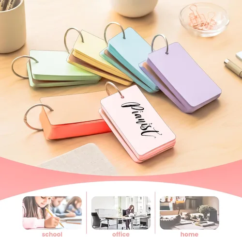 Vista 5 de 300 tarjetas flash de 2 x 3 pulgadas con anillo, tarjetas portátiles en blanco, mini tarjetas flash en blanco, bloc de notas coloridas de 2 x 3