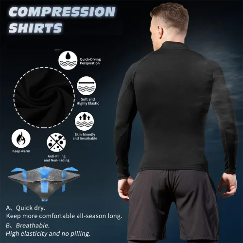 Vista 4 de SPVISE Paquete de 1 o 2 camisetas de compresión para hombre, camisetas de manga larga, camisetas de entrenamiento atlético, camisetas frescas