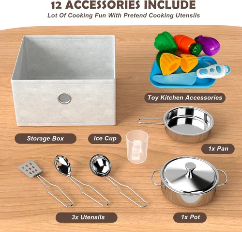 Vista 4 de JOYDIAS - Juego de cocina para niños, juego de cocina de madera con sonido y luz, horno, máquina de hielo, pizarra y caja de almacenamiento