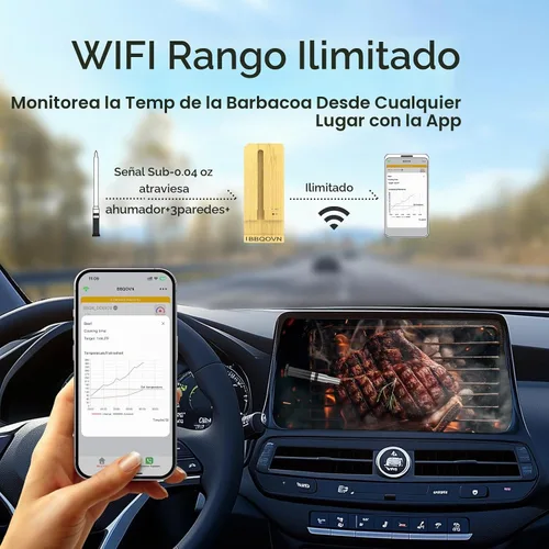 Vista 2 de BBQOVN Termómetro inalámbrico WiFi Sub-1G para carne, rango ilimitado, comprueba la temperatura en cualquier lugar, 7 sensores certificados NIST