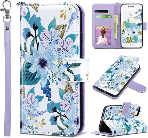 Vista 26 de ULAK Funda tipo cartera para iPhone SE (2022)/SE (2020)/8/7, tarjetero con Brillo