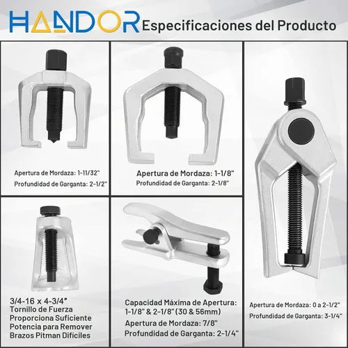Vista 4 de Handor Separador de rótula, herramientas mecánicas 5 en 1, extractor de brazo Pitman, juego de herramientas de extracción de extremo de barra
