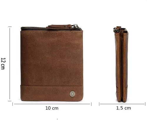 Vista 2 de Walnut Retro Crazy Horse - Cartera de cuero multifunción de tres pliegues para hombre, estilo vertical