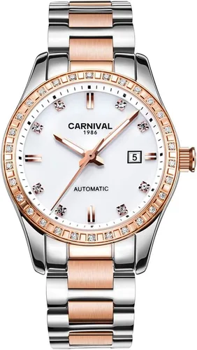 Vista 18 de TEINTOP Carnival Reloj mecánico automático para mujer con correa de acero inoxidable