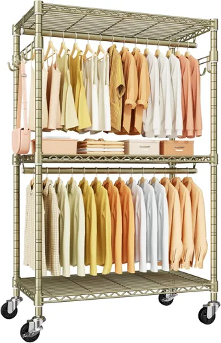 Vista 11 de ULIFHOME P1 Perchero enrollable, armario portátil con ruedas, perchero resistente para colgar ropa, 35,5" de ancho x 15,7" de profundidad x 80,5