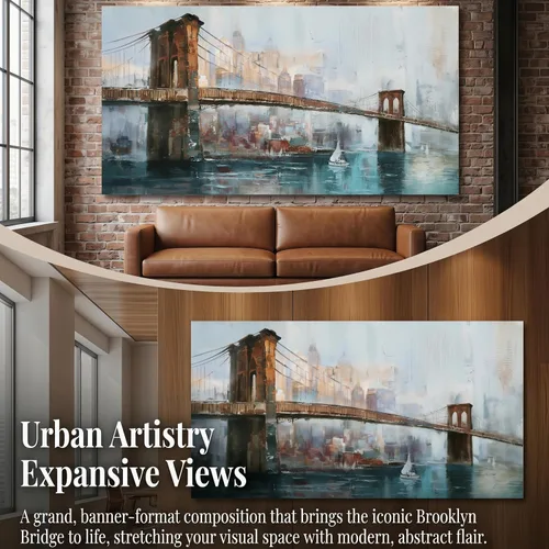 Vista 3 de Acocifi Nueva York Puente de Brooklyn Arte de Pared para Sala de Estar Paisaje Urbano Abstracto Imagen de Horizonte Pintura en Lienzo Grande Obra