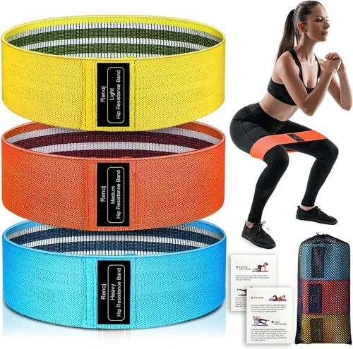 Vista 10 de Renoj Resistance Bands for Working Out: 3-Set Professional Exercise Bands for Pilates, Yoga, Home Gym, Booty, Leg Training Heavy/Medium/Light