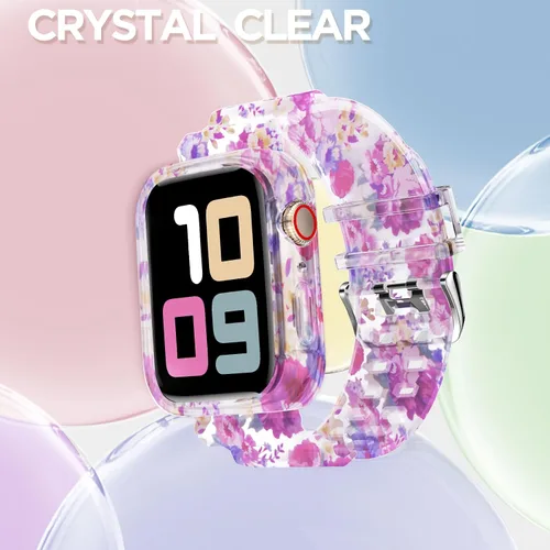 Vista 44 de DABAOZA - Correa transparente compatible con Apple Watch con estuche protector, correa deportiva de TPU con brillo para mujeres y hombres