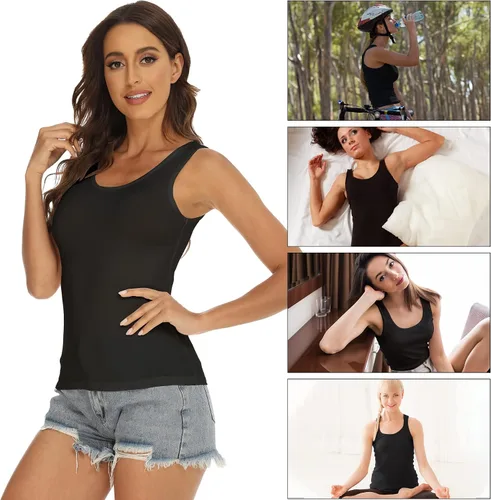 Vista 7 de BQTQ 5 piezas de camisetas sin mangas para mujer, camisetas sin mangas Negro