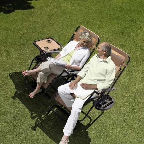 Vista 2 de Homall Juego de 3 sillas de gravedad cero para patio, reclinables, para exteriores, sillas reclinables portátiles con mesa auxiliar (beige)