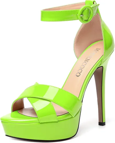 Vista 113 de MODENCOCO Sandalias de boda con correa de tobillo sexy para mujer, con plataforma y puntera abierta, tacón de aguja y tacón alto, zapatos de vestir