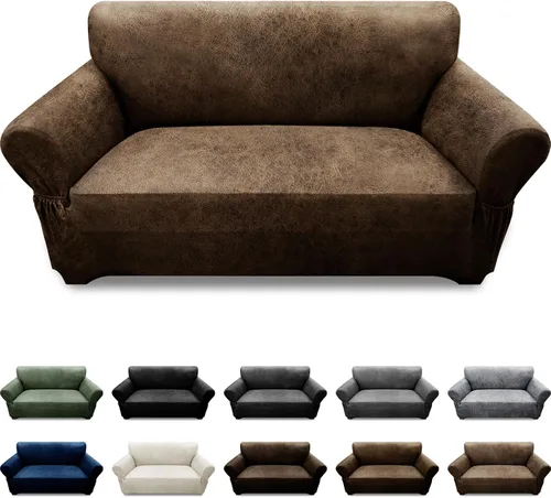 Vista 48 de Fundas para Sillón de 2 Piezas con Cojín en T, Fundas de Aspecto de Cuero para Sofá, Fundas para Sillas, Protector de Muebles Elástico, Funda