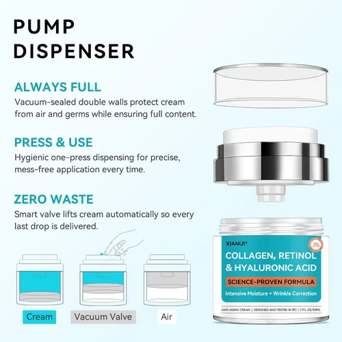 Vista 7 de Crema facial de retinol con colágeno y ácido hialurónico, hidratante facial antienvejecimiento y reafirmante para mujeres y hombres, crema de noche