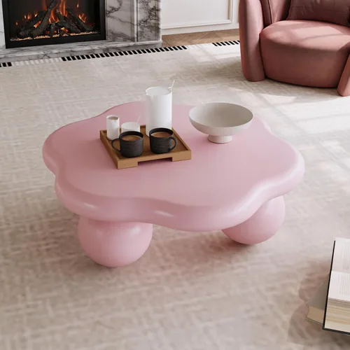 Vista 19 de Mesa de centro irregular moderna de 40 pulgadas, mesa de centro única de nube para sala de estar, mesas centrales bajas y lindas con 4 patas