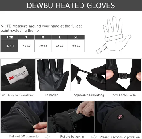Vista 6 de DEWBU Heated Gloves with Battery Pack, Rechargeable Electric Gloves for Women and Men, Waterproof Heated Work Gloves
