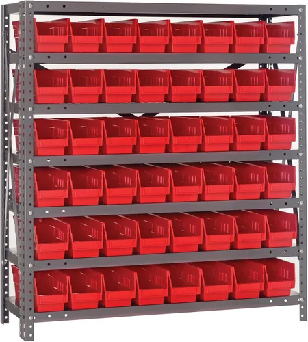 Vista 336 de Quantum QSBU-245BK Heavy Duty Shelving Unit with (7) Shelves and (24) QUS245 Black Bins for Garage Warehouse Storage Distribution 400 lb Load
